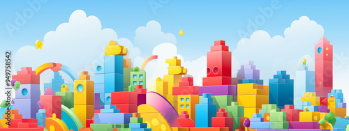 Colorful Playful Cityscape With Stacked Blocks And Bright Colors For Kids photo