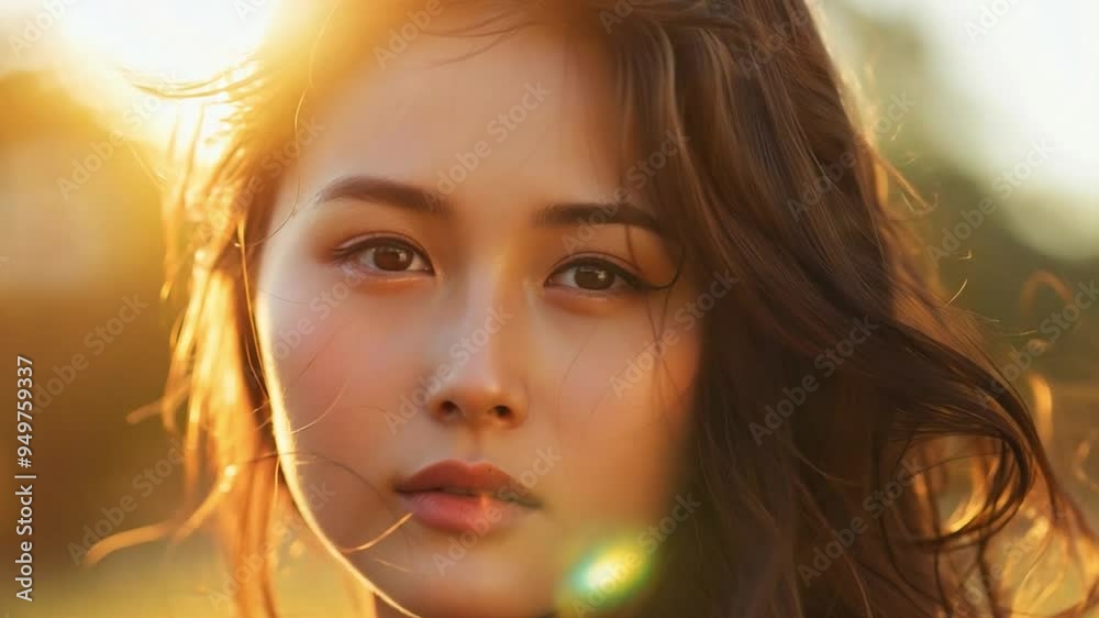 Asian woman with minimal makeup in a serene outdoor setting, highlighting natural beauty. Asian woman with minimal makeup in a serene outdoor setting, highlighting natural beauty.