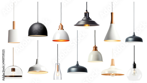 PNG hanging lamp design element set, transparent background