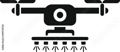 Black silhouette of an agricultural drone spraying insecticide over a field