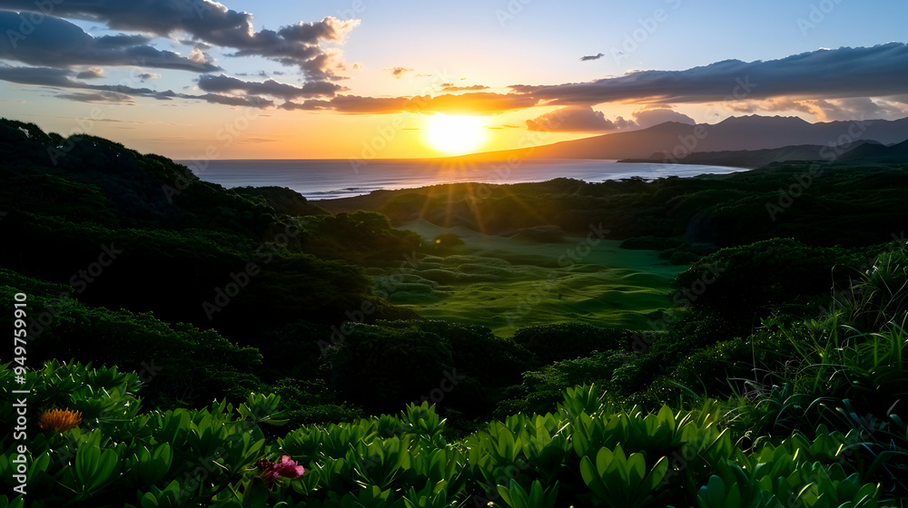 Obraz premium View The Ocean Sunset From Hill