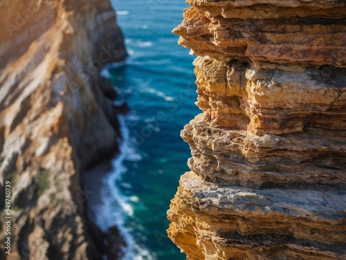 Intricate coastal cliff abstraction with colorful erosion.