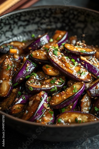 Eggplant with Garlic Sauce - A savory dish of stir-fried eggplant in a garlicky soy-based sauce, often with a hint of sweetness.