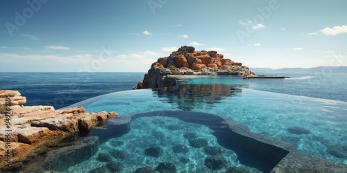 Infinity Pool with Ocean View and Rocky Cliff. photo