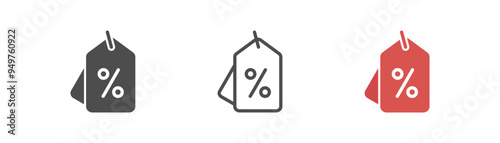 Shopping tag price icon. Percent symbol of discount offer. Promotion symbol, online sale, black friday coupon, outline flat and colored vector icon isolated. photo