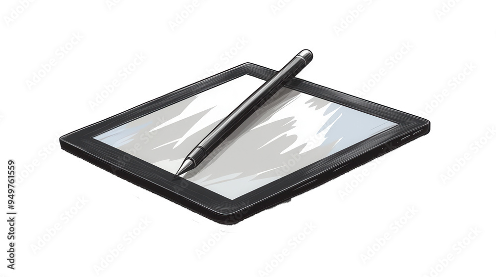 Digital tablet, stylus drawing on high-resolution tablet on transparent background Digital tablet, stylus drawing on high-resolution tablet on transparent background