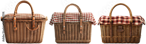 Classic wicker picnic baskets set isolated on transparent background photo