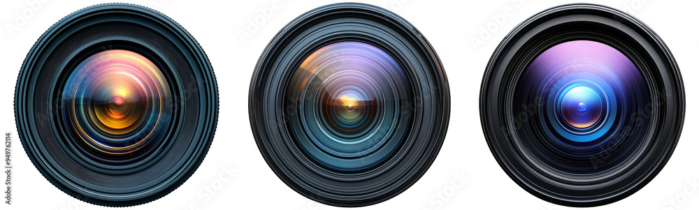 Camera lens in different angles set isolated on transparent background Camera lens in different angles set isolated on transparent background