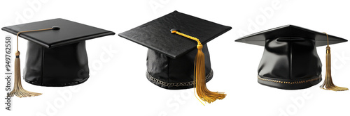 Graduation caps in different styles set isolated on transparent background photo