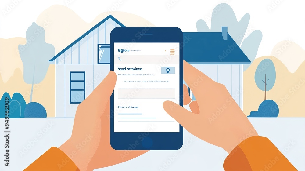 A person signing up for digital insurance through a smartphone app in a cozy home setting. A person signing up for digital insurance through a smartphone app in a cozy home setting.
