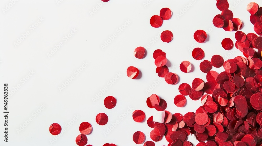 A festive scatter of shiny red confetti dots on a plain white background, adding a sense of celebration and cheer. A festive scatter of shiny red confetti dots on a plain white background, adding a sense of celebration and cheer.
