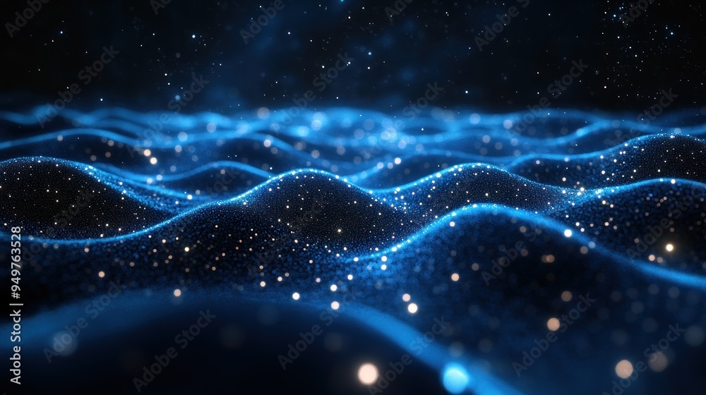 Abstract Blue Glowing Waves