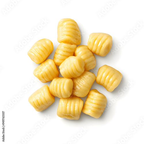 Potato Gnocchi top view isolated on white background photo