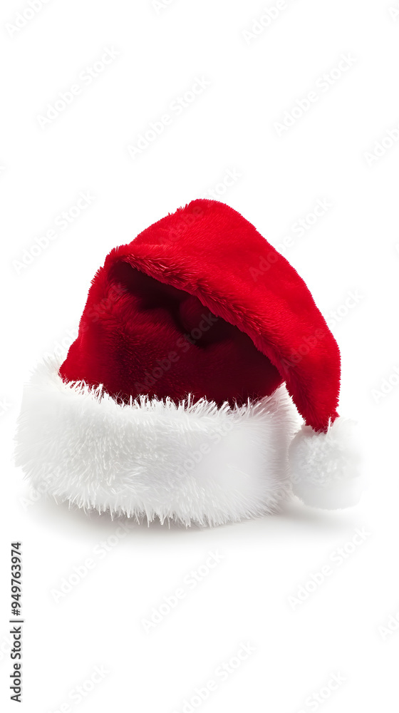 Realistic photo of a red Christmas Santa Claus hat with a white pompom, isolated on white background Realistic photo of a red Christmas Santa Claus hat with a white pompom, isolated on white background