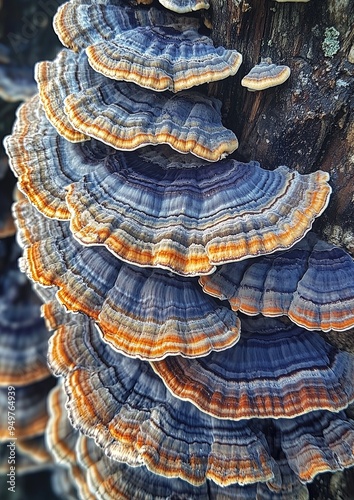 A close-up of the intricate patterns on an oyster mushroom, showcasing its unique texture and coloration