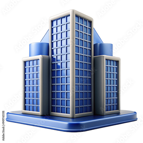 Skyscraper Building: A modern skyscraper 3D icon with multiple windows and clean, geometric lines.