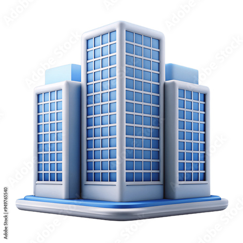 Skyscraper Building: A modern skyscraper 3D icon with multiple windows and clean, geometric lines.