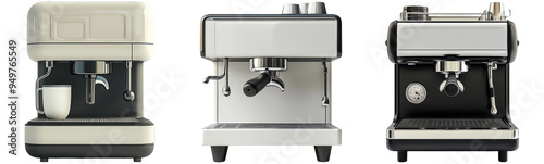 Modern coffee machines in different models set isolated on transparent background photo