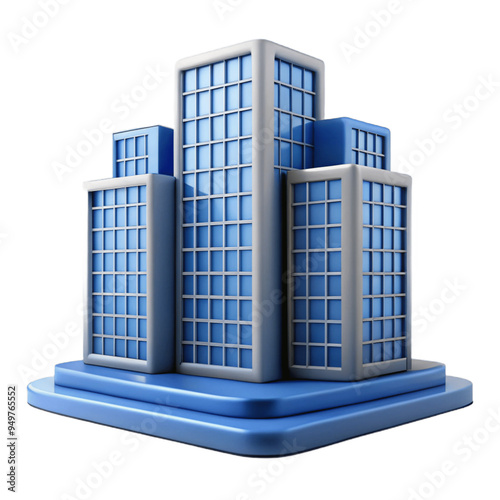 Skyscraper Building: A modern skyscraper 3D icon with multiple windows and clean, geometric lines.