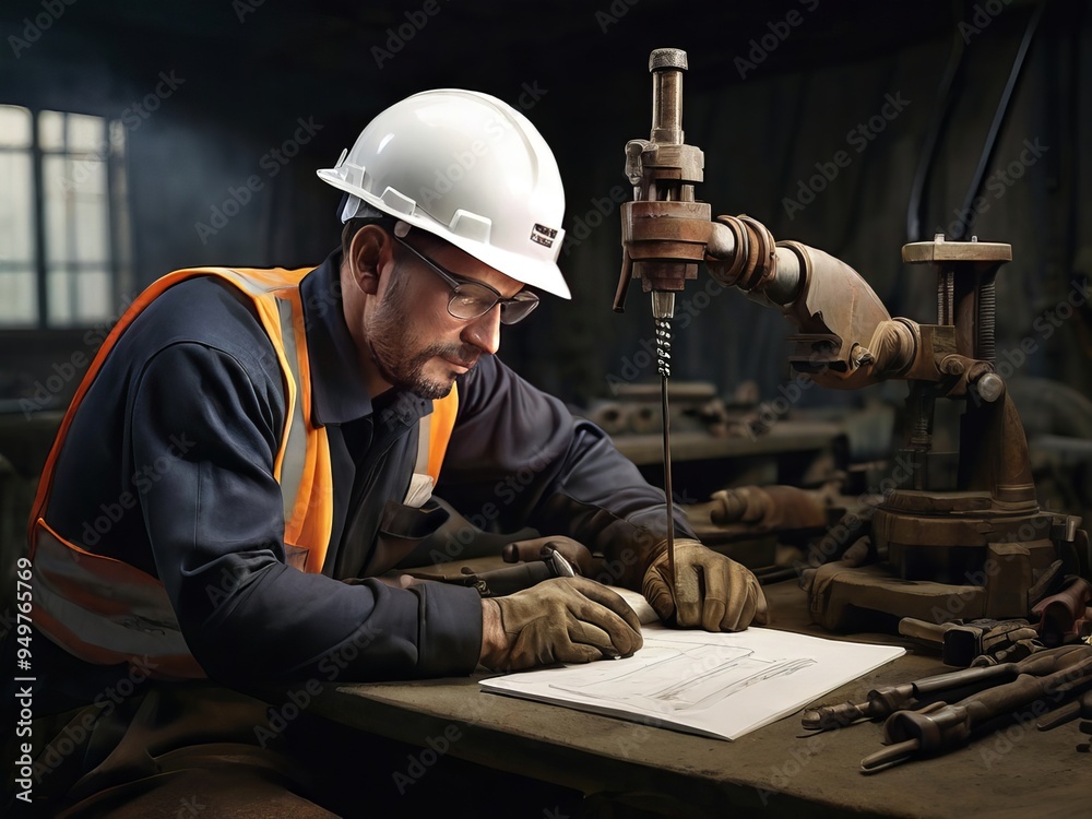 worker with helmet and tools