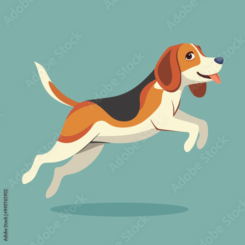 Beagle Jumping Vector - Energetic Beagle Mid-Air Silhouette Illustration