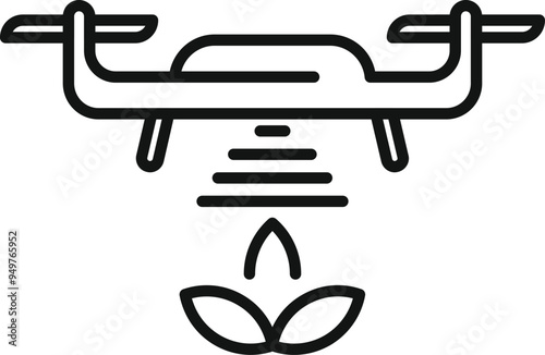 Line icon of a drone spraying crops, representing modern agriculture and technology in farming