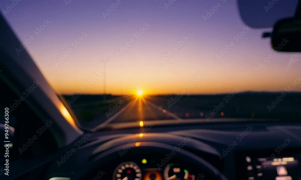 Car Dashboard View Overlooking a Serene Sunset Car Dashboard View Overlooking a Serene Sunset