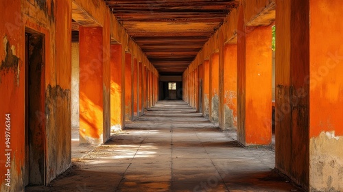A Narrow Passageway of Orange Pillars