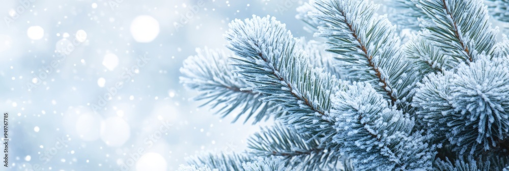 Snowy Christmas background with a close - up of frosted pine branches Snowy Christmas background with a close - up of frosted pine branches