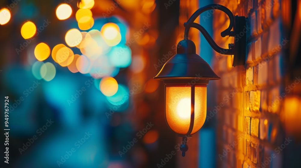 An antique street lantern softly illuminates a brick wall, with warm bokeh lights creating a dreamy, nostalgic atmosphere. An antique street lantern softly illuminates a brick wall, with warm bokeh lights creating a dreamy, nostalgic atmosphere.