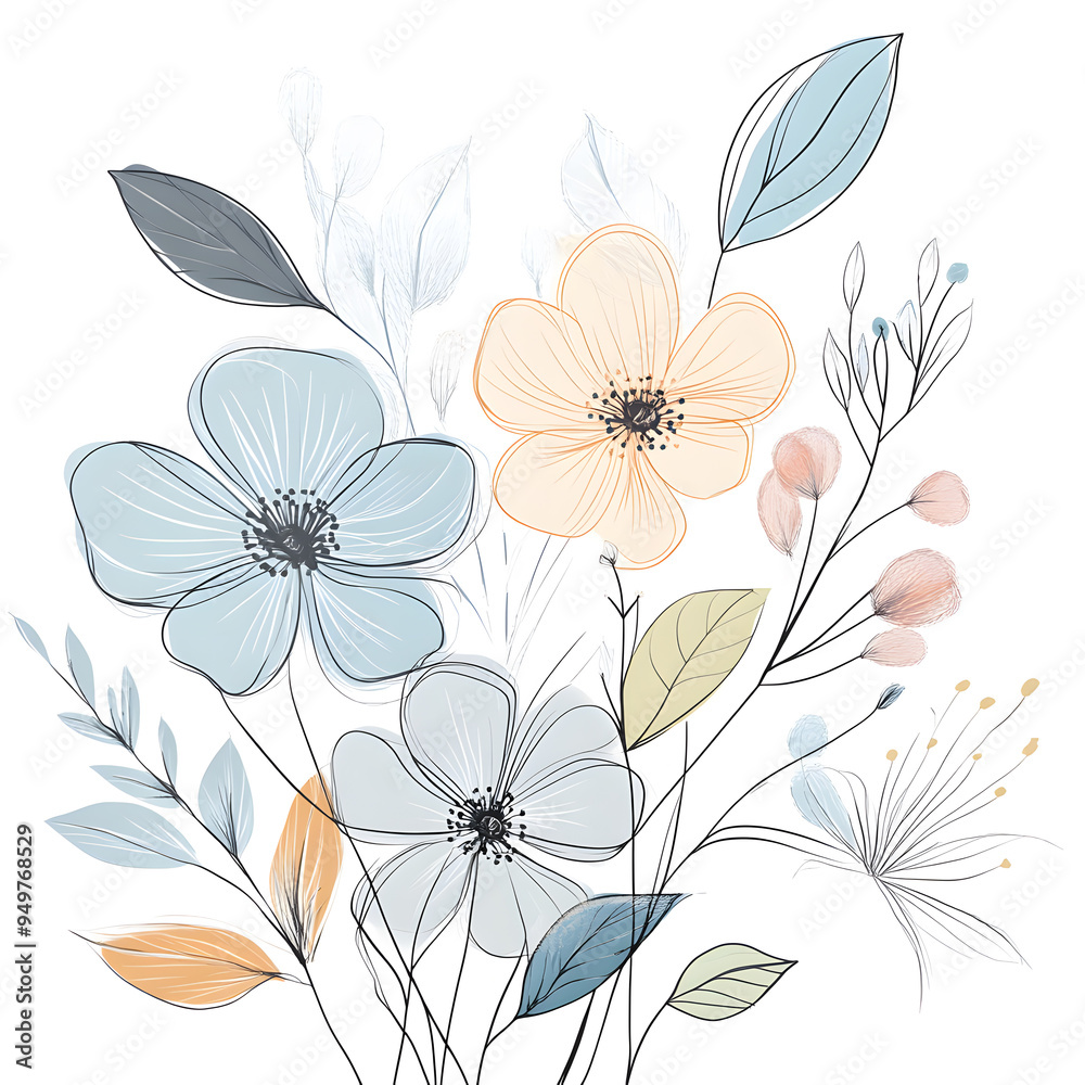 Obraz premium floral and leaf on white background in doodle-style tile designs with graphic format.