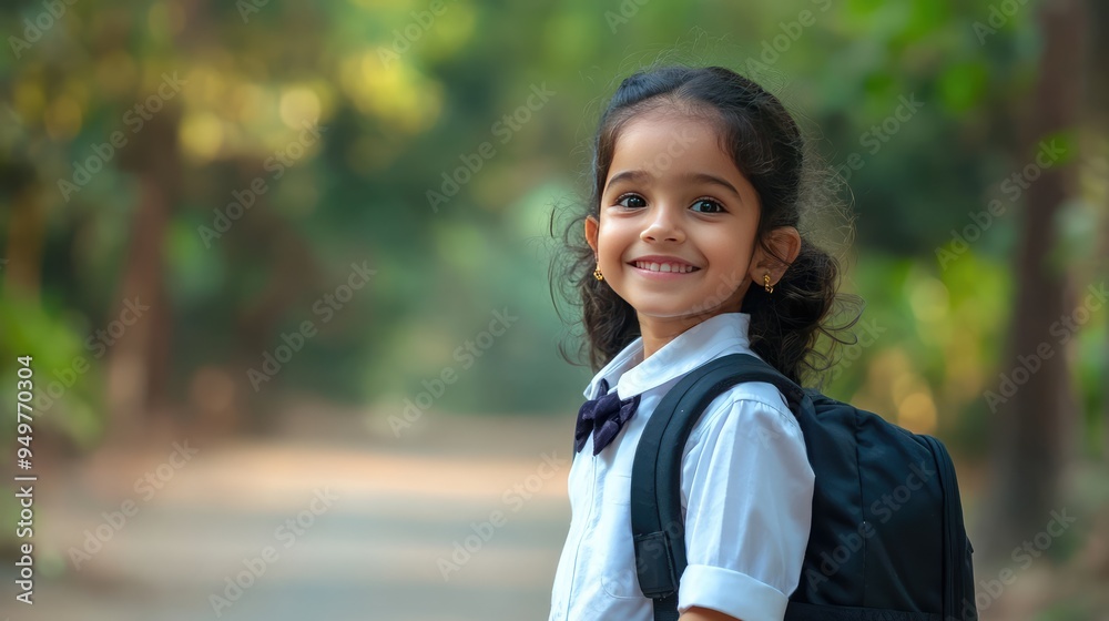 Indian Little Schoolboy Girl with Backpack Smiling, 3D Illustration. AI generated illustration. Indian Little Schoolboy Girl with Backpack Smiling, 3D Illustration. AI generated illustration.