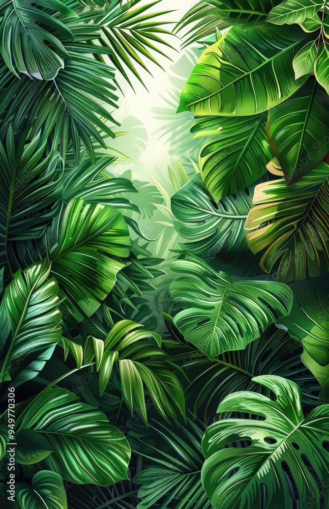 Tropical leaves frame background with white space in the center for text, white background, watercolor illustration style Tropical leaves frame background with white space in the center for text, white background, watercolor illustration style