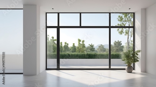 Modern and minimal house window for interior decoration isolated on background, open office glass window frame.