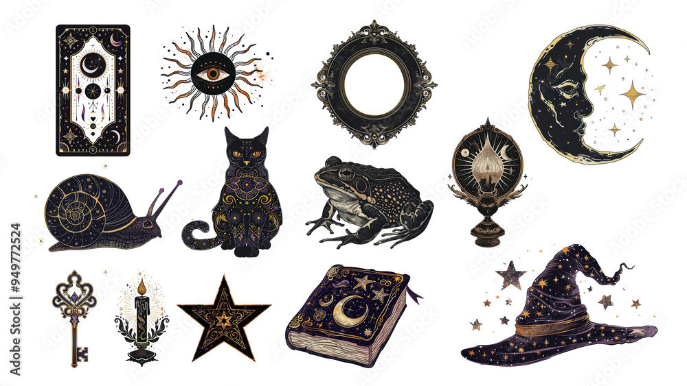 PNG mystical art illustration design element set, transparent background