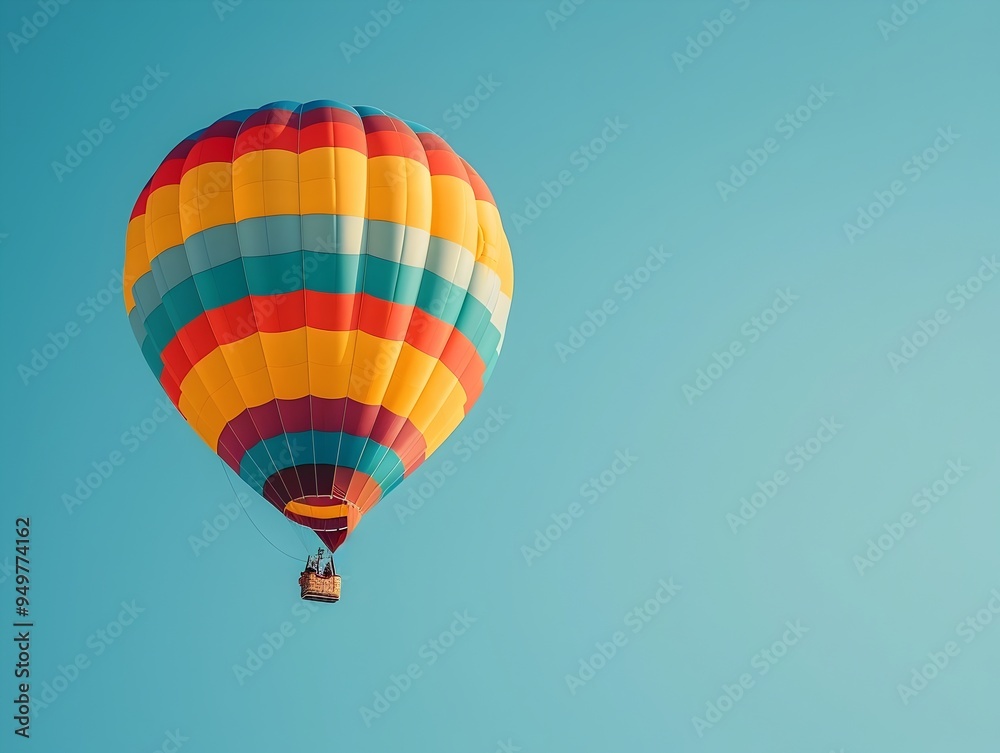 Obraz premium Vibrant Hot Air Balloon Floating in Clear Sky Representing Freedom and New Beginnings