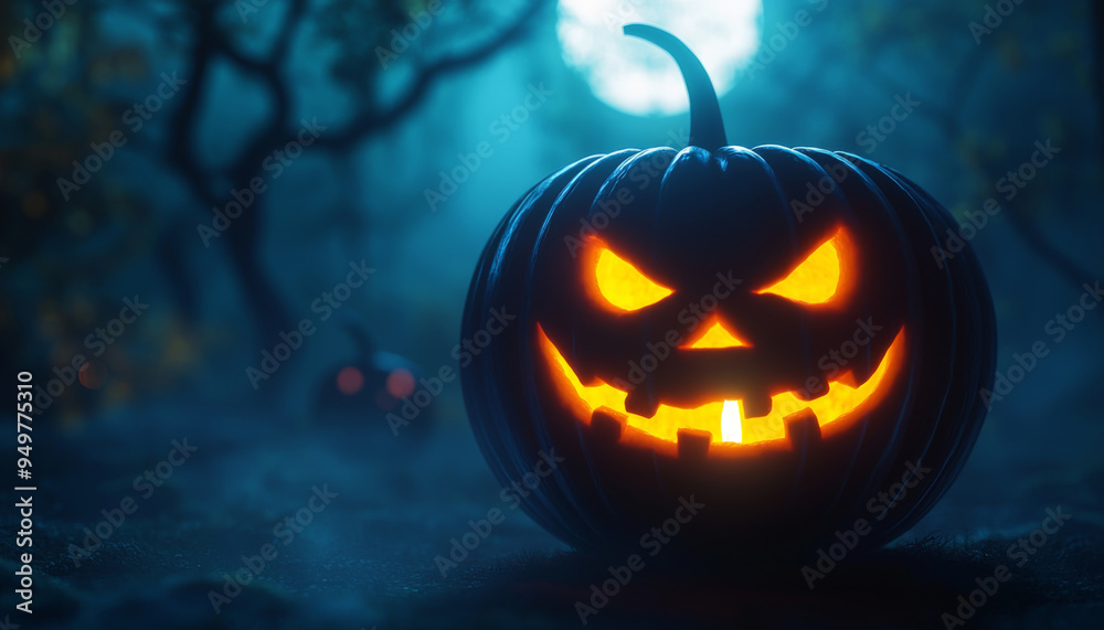 Glowing Jack-o'-lantern in a Foggy Forest Glowing Jack-o'-lantern in a Foggy Forest