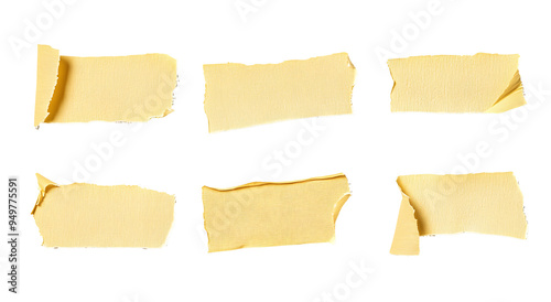 Wallpaper Mural six pieces / strips of ripped yellow textured adhesive kraft paper / masking tape, attach something or use as labels and add some text - isolated design element Torontodigital.ca
