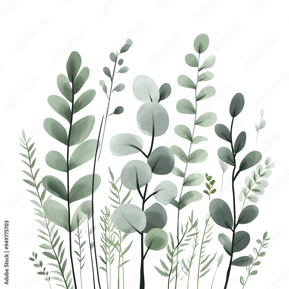 2D illustrator doodle-style floral and leaf graphics on a white background or wallpaper 2D illustrator doodle-style floral and leaf graphics on a white background or wallpaper