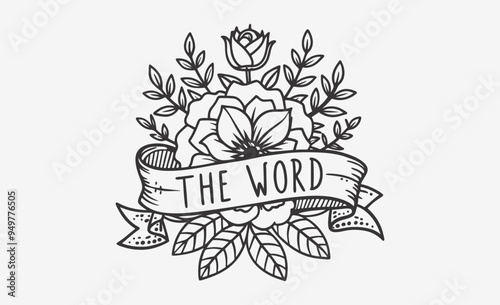 Hand-Drawn Floral Banner with Leaves and Inflorescences
