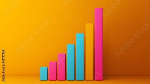 Sales forecast analysis, upward trend lines and bar charts, 3D illustration