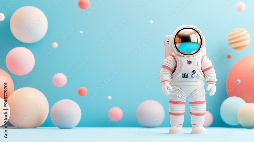Growth chart, outer space theme, astronauts and planets, 3D illustration Growth chart, outer space theme, astronauts and planets, 3D illustration