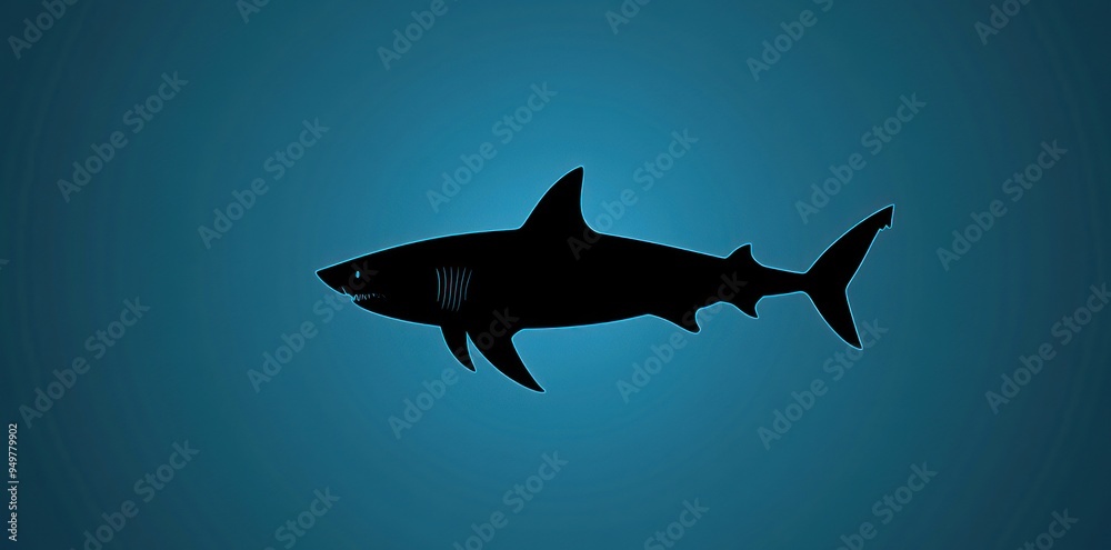 Obraz premium Black Silhouette of a Shark Swimming in Blue Water