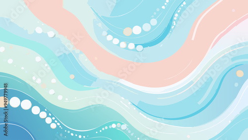 Abstract blue background with waves and pearls or bubbles, light soft pastel colors, quiet peaceful atmosphere and feeling wallpaper, summer vacation and wellbeing backdrop, good, cool fresh sensation