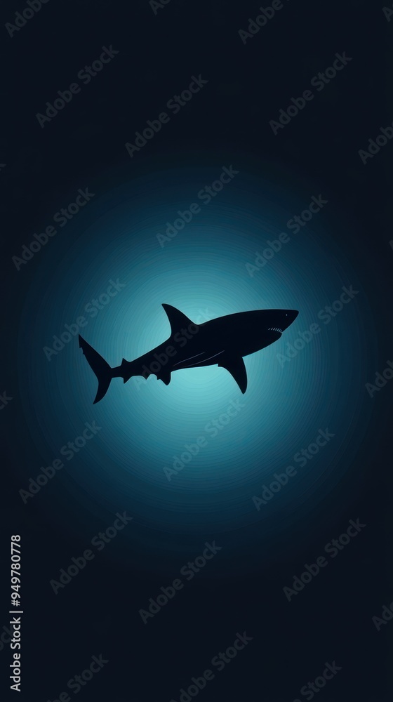 Silhouette of a shark in a blue light underwater Silhouette of a shark in a blue light underwater