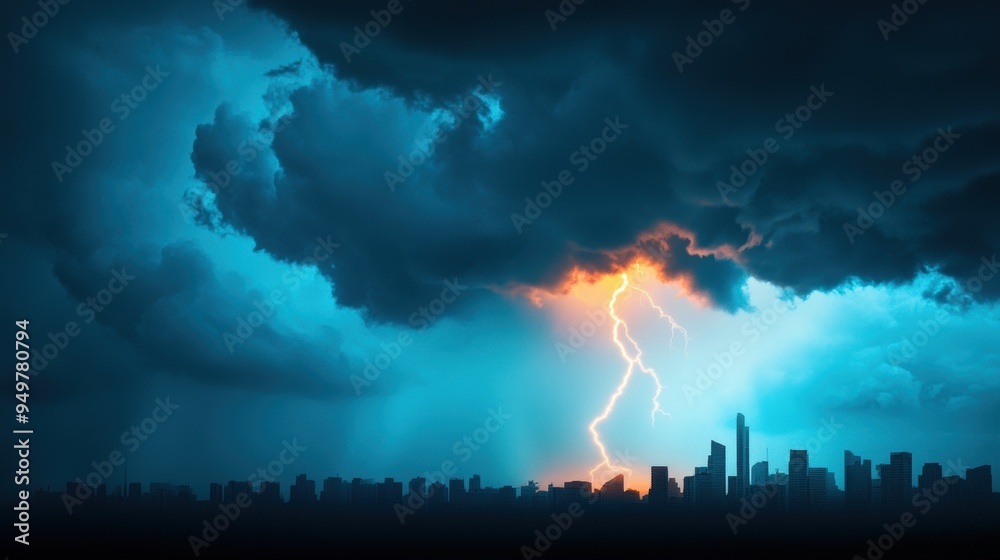 A cityscape silhouette with dark clouds and lightning bolts looming over it, representing economic uncertainty and risk. A cityscape silhouette with dark clouds and lightning bolts looming over it, representing economic uncertainty and risk.