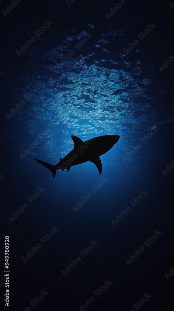 Obraz premium Shark Silhouette in Deep Blue Water