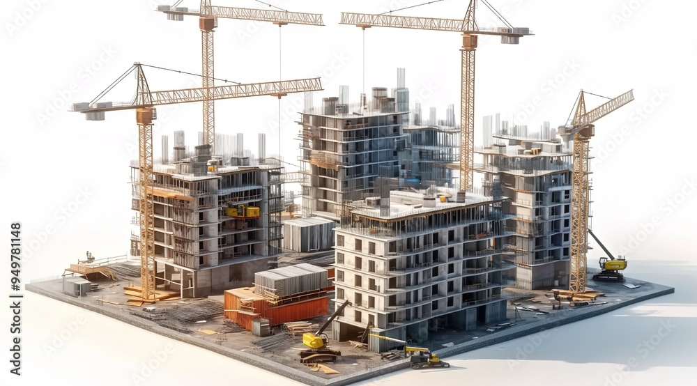 A detailed construction site model of an apartment complex being built A detailed construction site model of an apartment complex being built