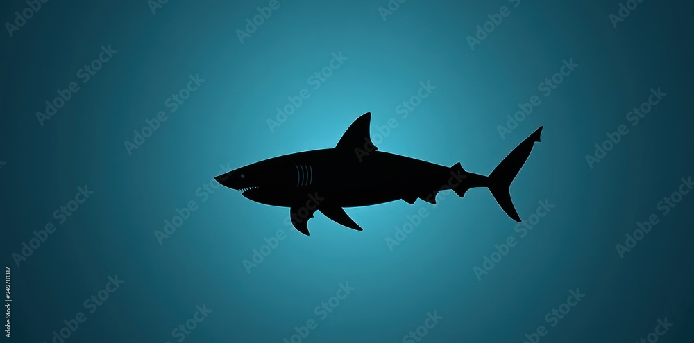 Fototapeta premium A Black Silhouette of a Shark Against a Blue Background