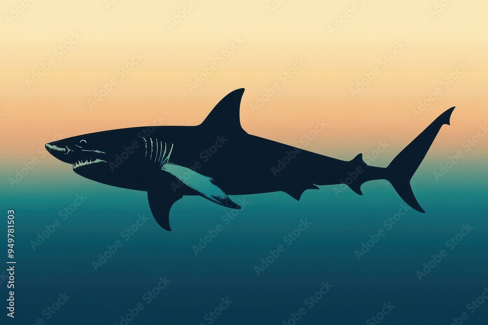 Fototapeta premium Silhouette of a Shark Swimming in the Ocean